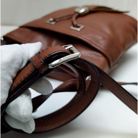 B. Makowsky Brown Leather Pocket Drawstring Tassel Crossbody Bag - Picture 7 of 13